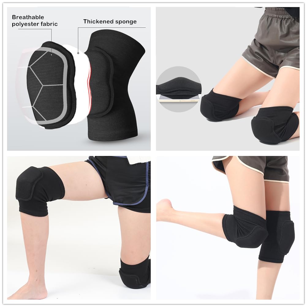 Kids Volleyball Kneepad Soft with Sponge 1 Pair, Knee Sleeve for Adult Youth Pole Dance Cycling Soccer Roller Skating-Elbow Support Work Gym Yoga Golf Leg Protector Auto Mechanic-Black(Black, S)