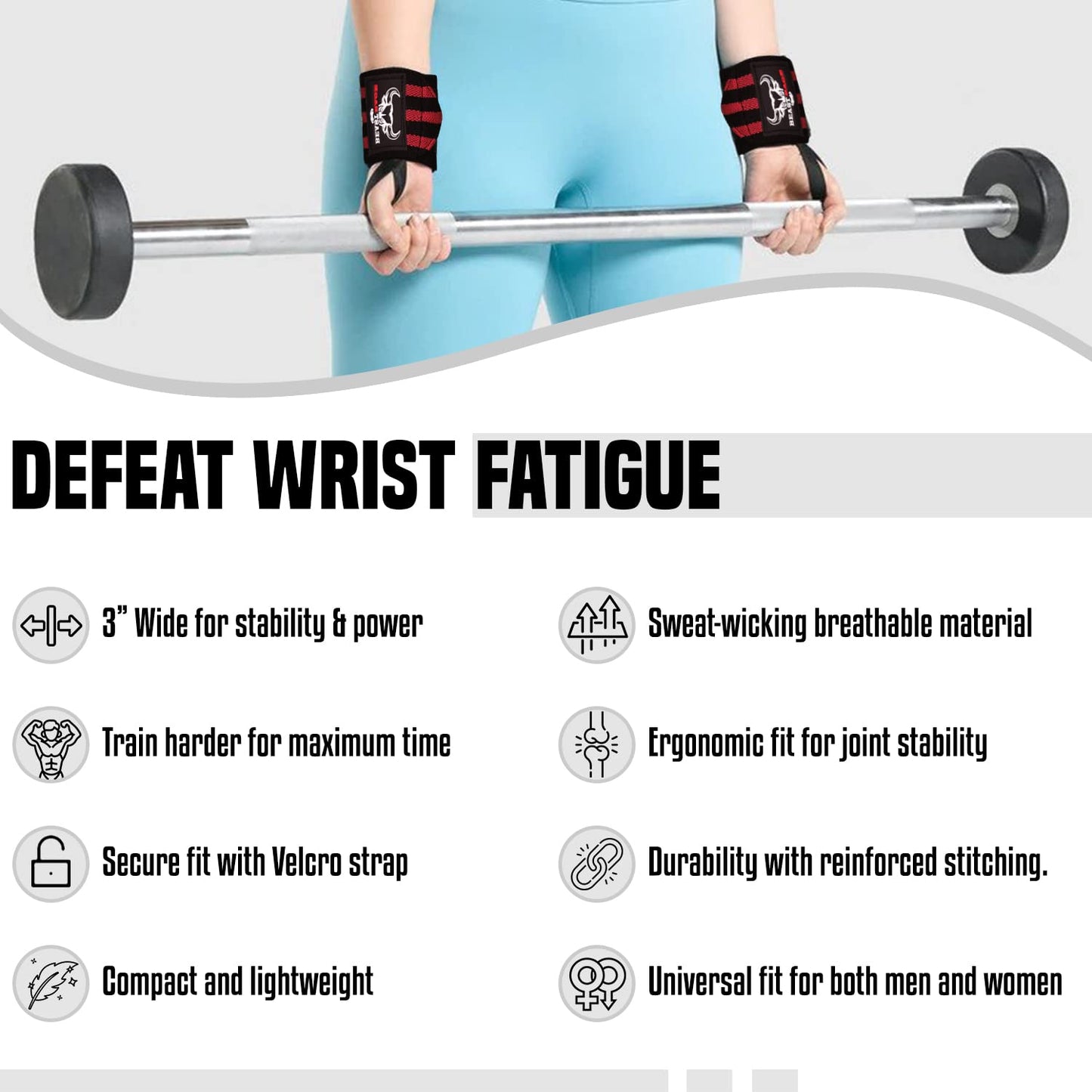 BEAST RAGE Weight Lifting Wrist Wraps Muscle Building Performance Training Gym Exercise Fitness Straps Thumb Loop Support Stretchable Cotton Bandage Brace Training Cuff (Black/Red)