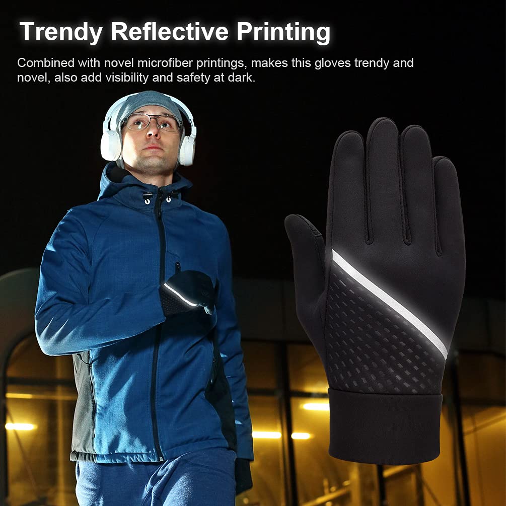 OOPOR Winter Warm Running Sports Gloves - Cold Weather Ski Outdoor Thermal Bike Black Mittens for Man Woman M