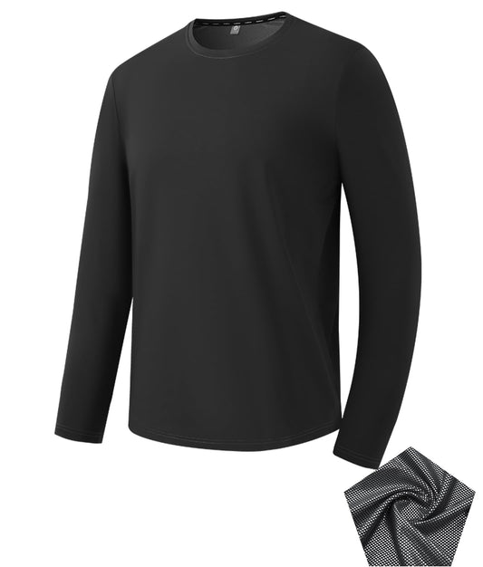 Mens Winter Long Sleeve Tech Tshirts Warm Lightweight Athletic Crewneck Thermal Tee Black L