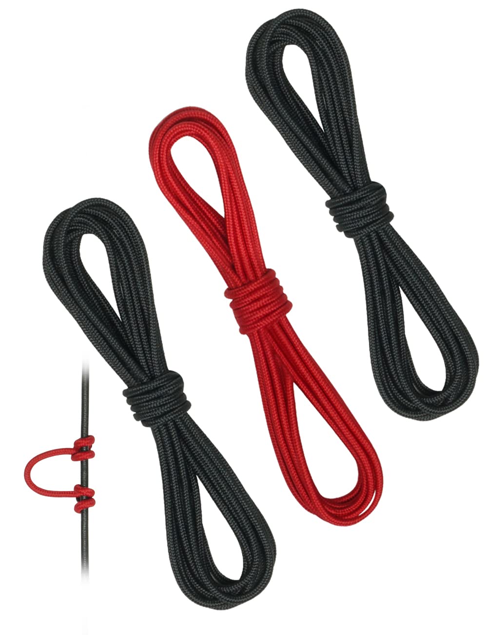 THREE ARCHERS Archery D Loop Rope for Compound Bow D Ring Buckle Release Nocking Loop Material（Pack 3） Bowstring Serving Thread D Loop Buckle (Black+red)