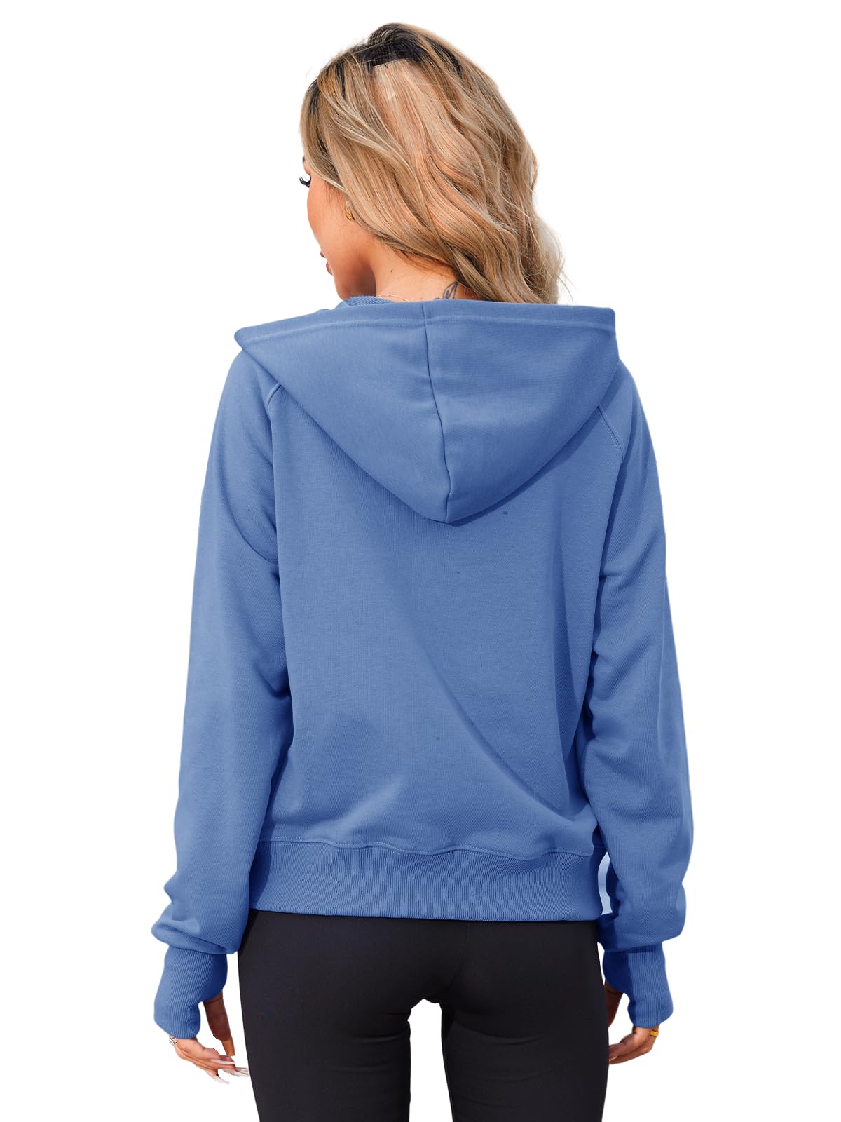Bellcoco Womens Hoodies Pullover Cropped Sweatshirts Fall Winter Outfits Clothes for Wowen with Pocket Thumb Hole Blue
