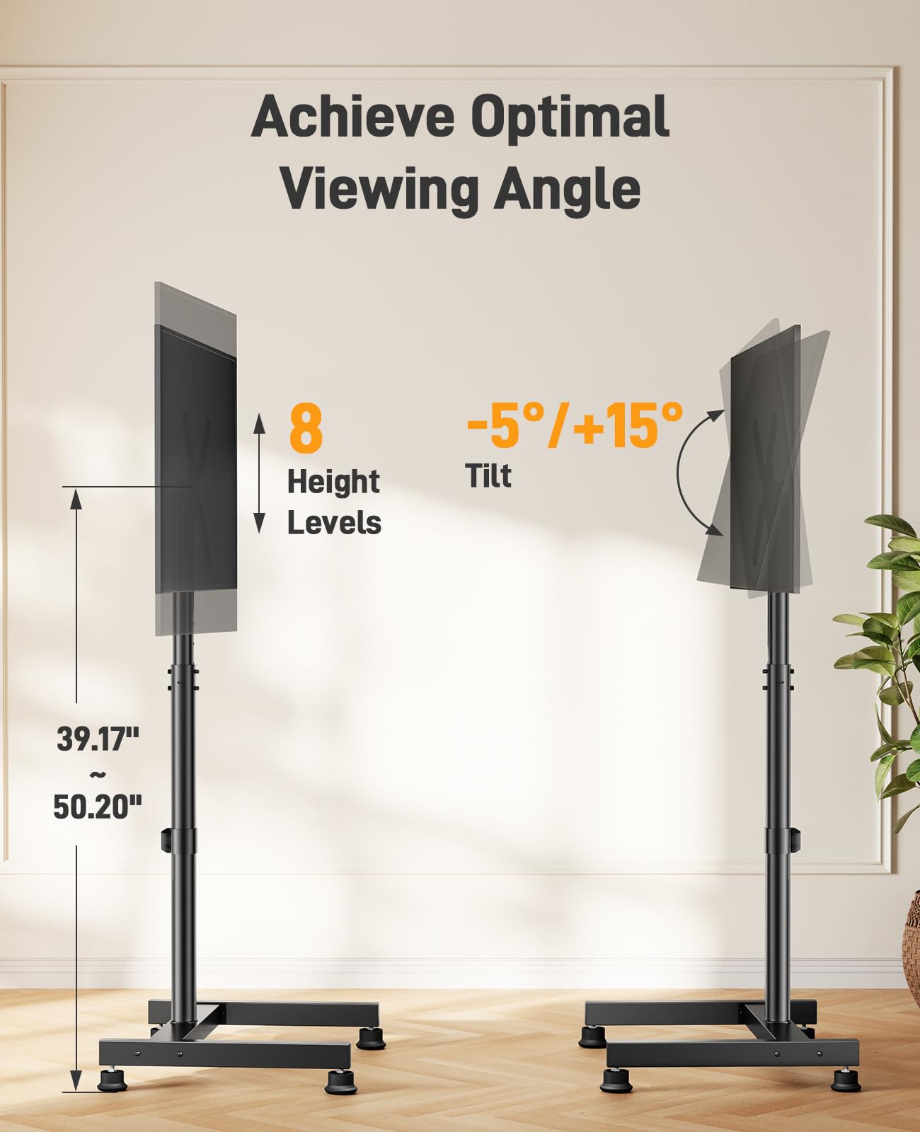 Perlegear Floor TV Stand with Mount for 26-50 inch TVs up to 55 lbs, TV Floor Stand with Rotation, Tilt, Level, Height Adjustable TV Stand for Bedroom/Living Room, Max VESA 300x300mm, PGFS12