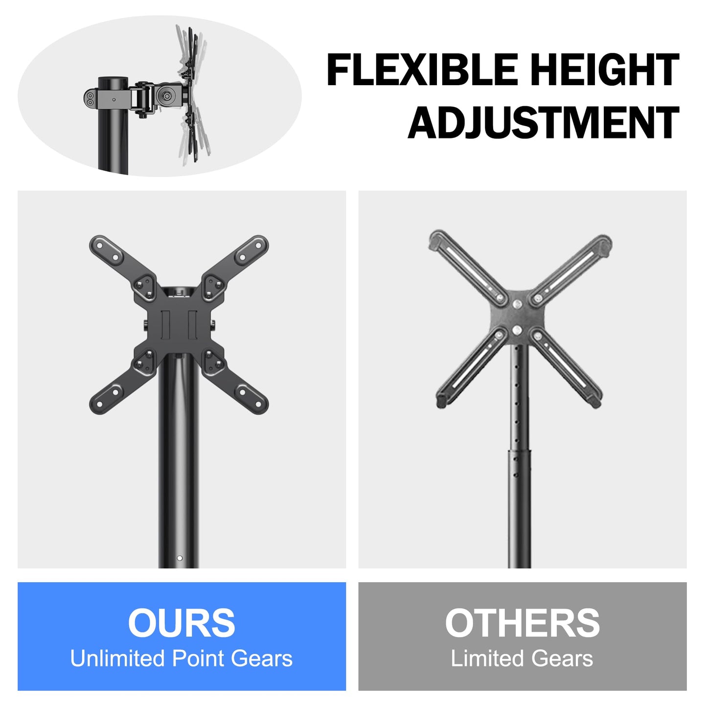 XINLEI Mobile TV Carts, Rotating Rolling TV Stand on Wheels for 13-50" Flat/Curved TVs Height Adjustable 30° Tilt Floor TV Stand Portable Monitor Stand Holds up to 44lbs Max VESA 200x200mm ML1350