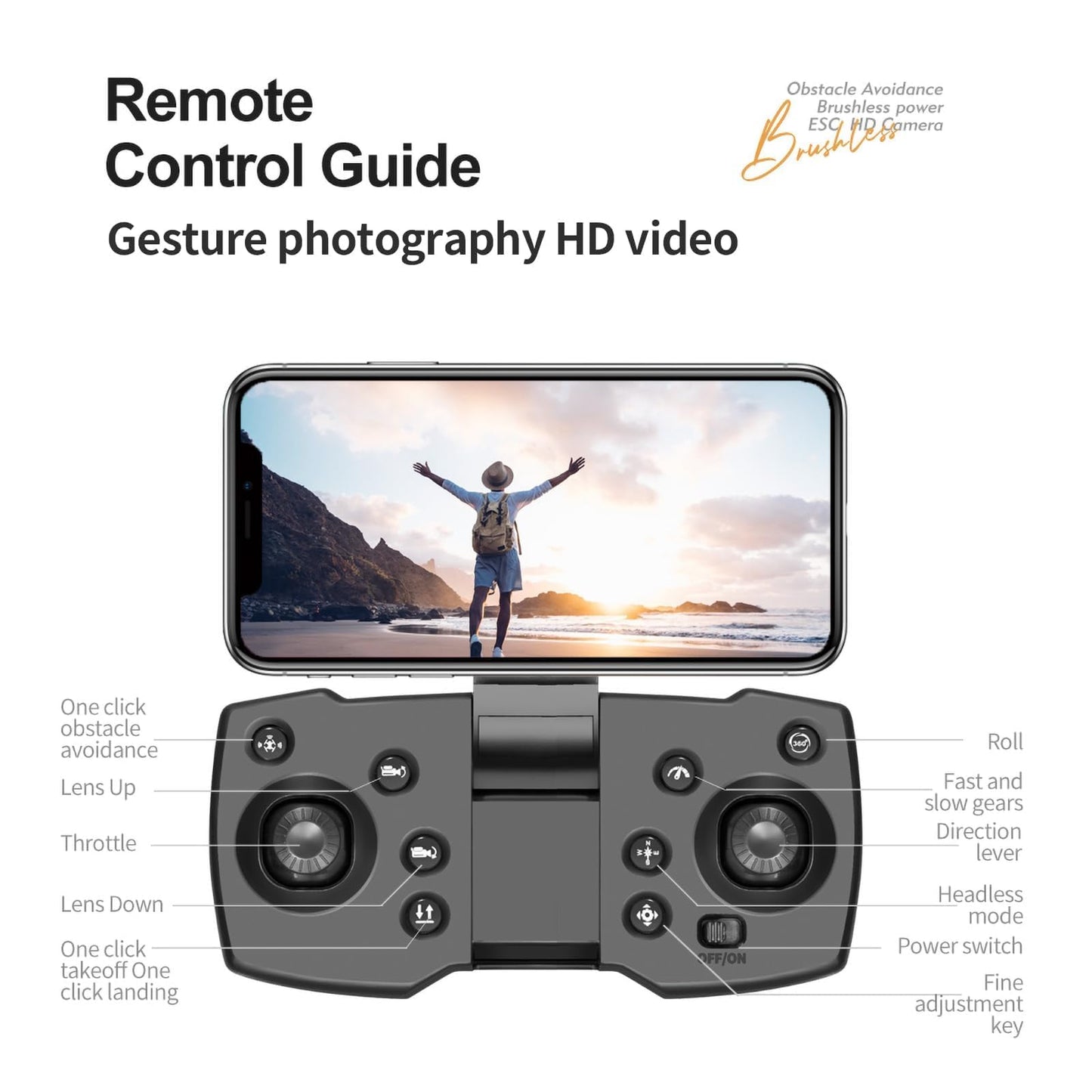 1080P HD FPV Foldable Drones with Brushless Motors, Wi-Fi RC Quadcopters featuring Height Adjustment, Six-axis Gyroscope, Gesture-controlled Photography, Video Recording, Headless Mode, Emergency Stop, Trajectory Flight, Gravity Sensing, and Automatic Pho
