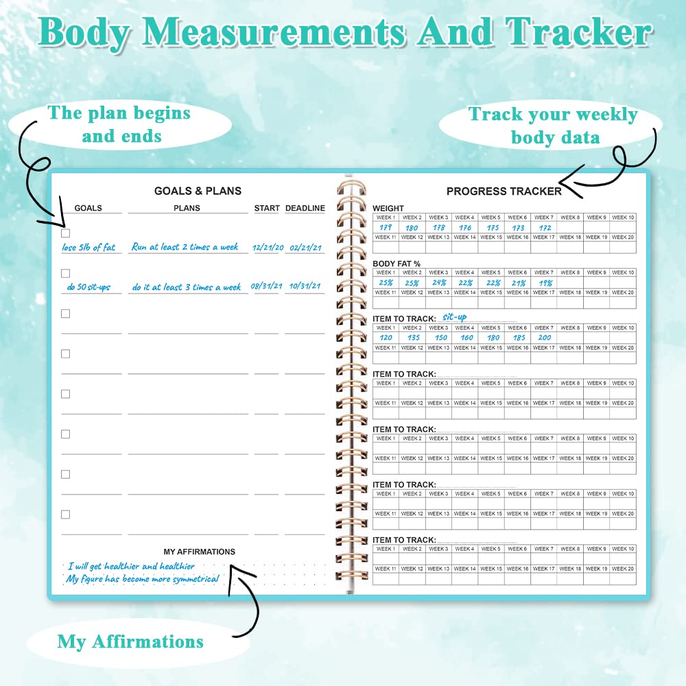Workout Log for Women & Men - A5 Fitness Planner/Journal to Track Weight Loss, Workout Journal for GYM, Bodybuilding Progress - Daily Health & Wellness Tracker, Teal
