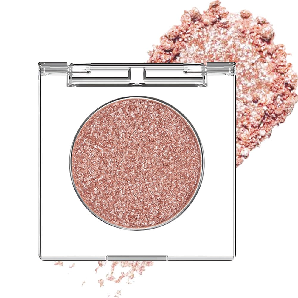 Single Rose Gold Brown Glitter Shimmer Eyeshadow,Bright High Pigment Intense Monochrome Eye Shadow,Buildable Sparkly Eye Glitter Shimmer Finish,24 Hour Eye Makeup Longwear Waterproof,Blendable