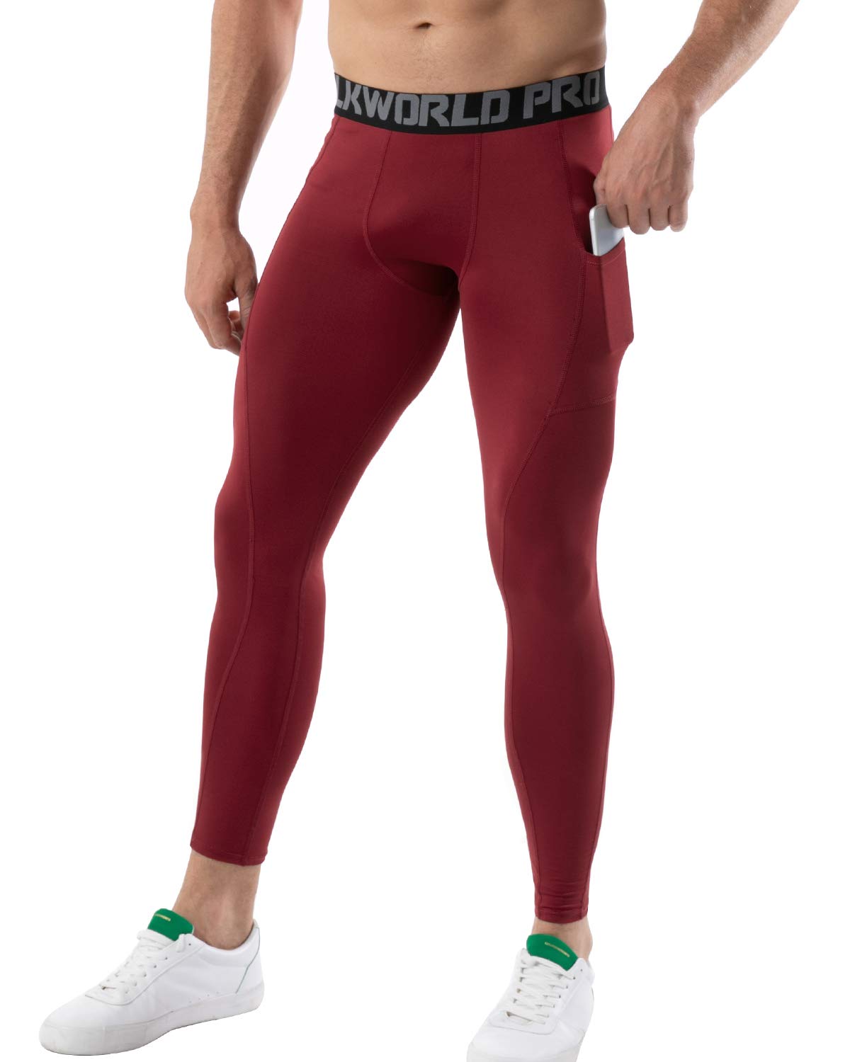 SILKWORLD Men's Compression Pants Pockets Cool Dry Athletic Leggings Baselayer Sports Running Tights (Pack of 2), 2 Pack_Black+Dark Red, XX-Large