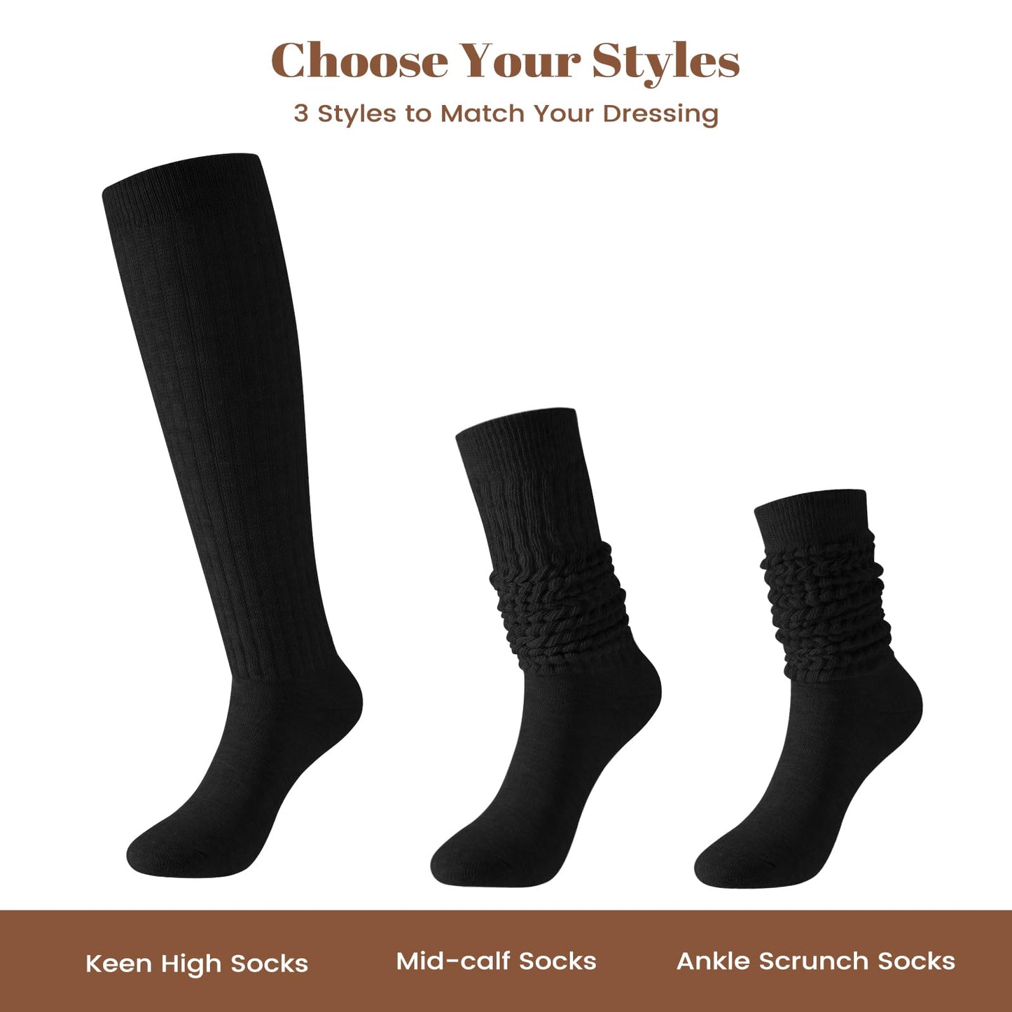 Premillow Slouch Socks Women, Long Winter Thigh High Boot Slouchy Socks, Winter Soft Knit High Scrunch Socks for Women Size 5-11, 3 Pairs