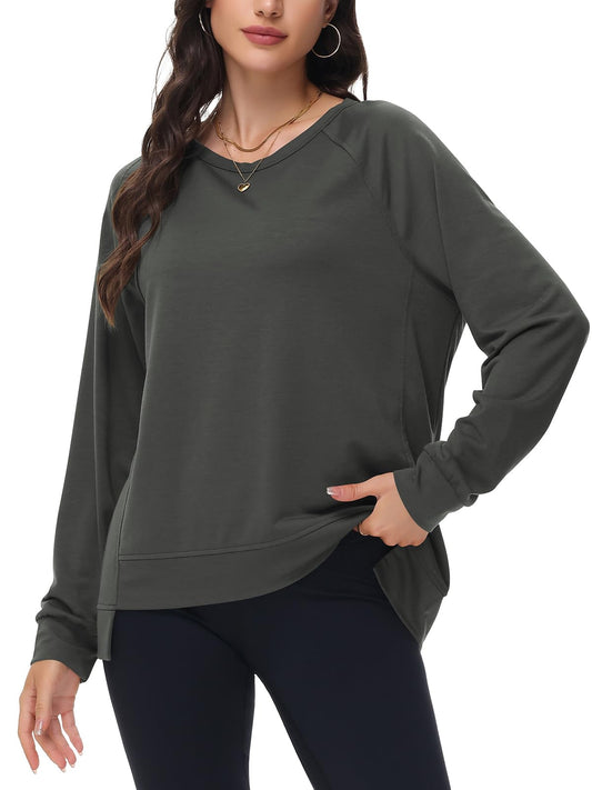 Poetsky Womens Long Sleeve Tops Lightweight Sweatshirts Pullover Shirts Winter Clothes Dark Gray L