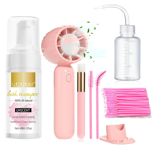 Eyelash Extension Cleanser Lash Mousse Lash Shampoo for Extensions, USB Mini Portable Fan Rechargeable Electric Handheld Air Conditioning (lash kit-handheld fan)