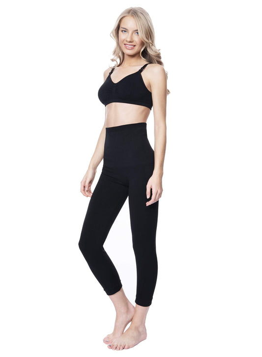 MOTHERS ESSENTIALS High Waist Tummy Compression Control Slimming Leggings (xsmall, black-capri)