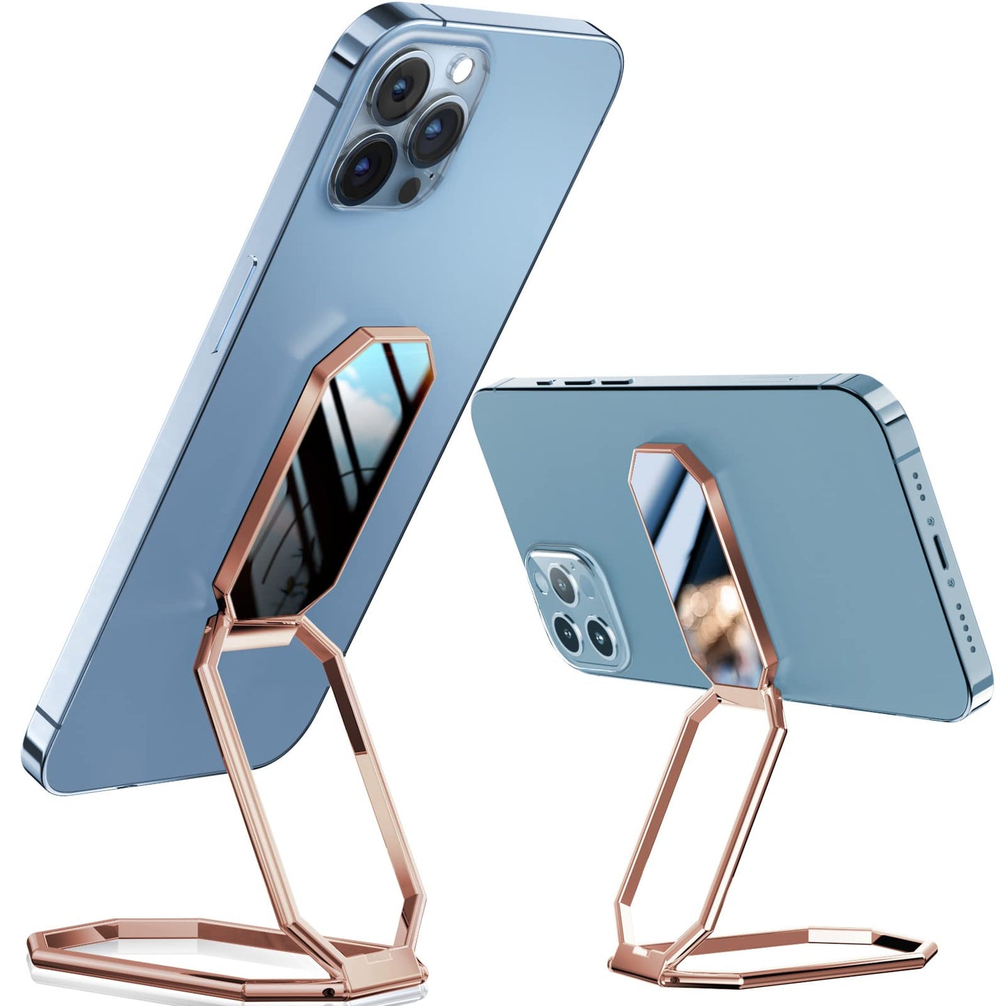 A-LuGei 𝗙𝗼𝗹𝗱𝗮𝗯𝗹𝗲 & 𝗔𝗱𝗷𝘂𝘀𝘁𝗮𝗯𝗹𝗲 Cell Phone Ring Holder Stand, Phone Kickstand for Desk, Cell Phone Holder for Hand, Ring for Back of iPhone, Metal Phone Grip for Magnetic Car Mount
