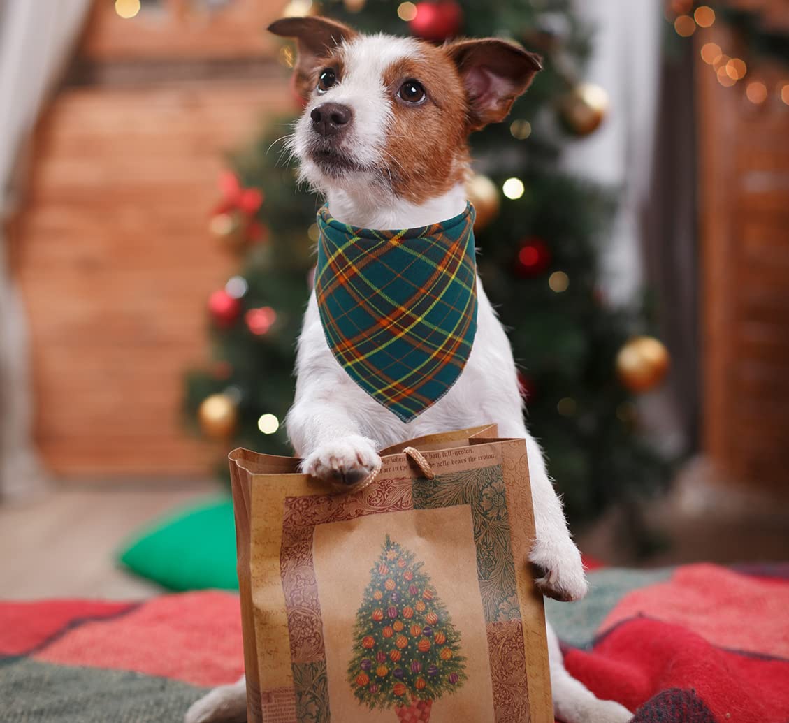 YUANKEXIANG Fall Bandana for Dogs 2 Pack - Christmas Pet Triangle Scarf Classic Plaid Reversible Bibs Kerchief Saliva Towel Set Pet Costume Accessories for Small Medium Large Dogs Cats