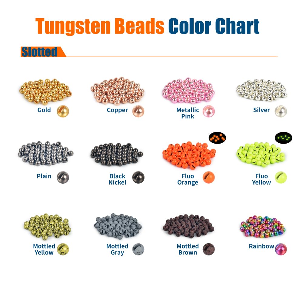 MUUNN 50pcs Tungsten Slotted Beads for Fly Tying,12 Colors/13 Sizes Tungsten Beads Heads Slotted Fly Tying Materials（Metallic Pink,2.5mm