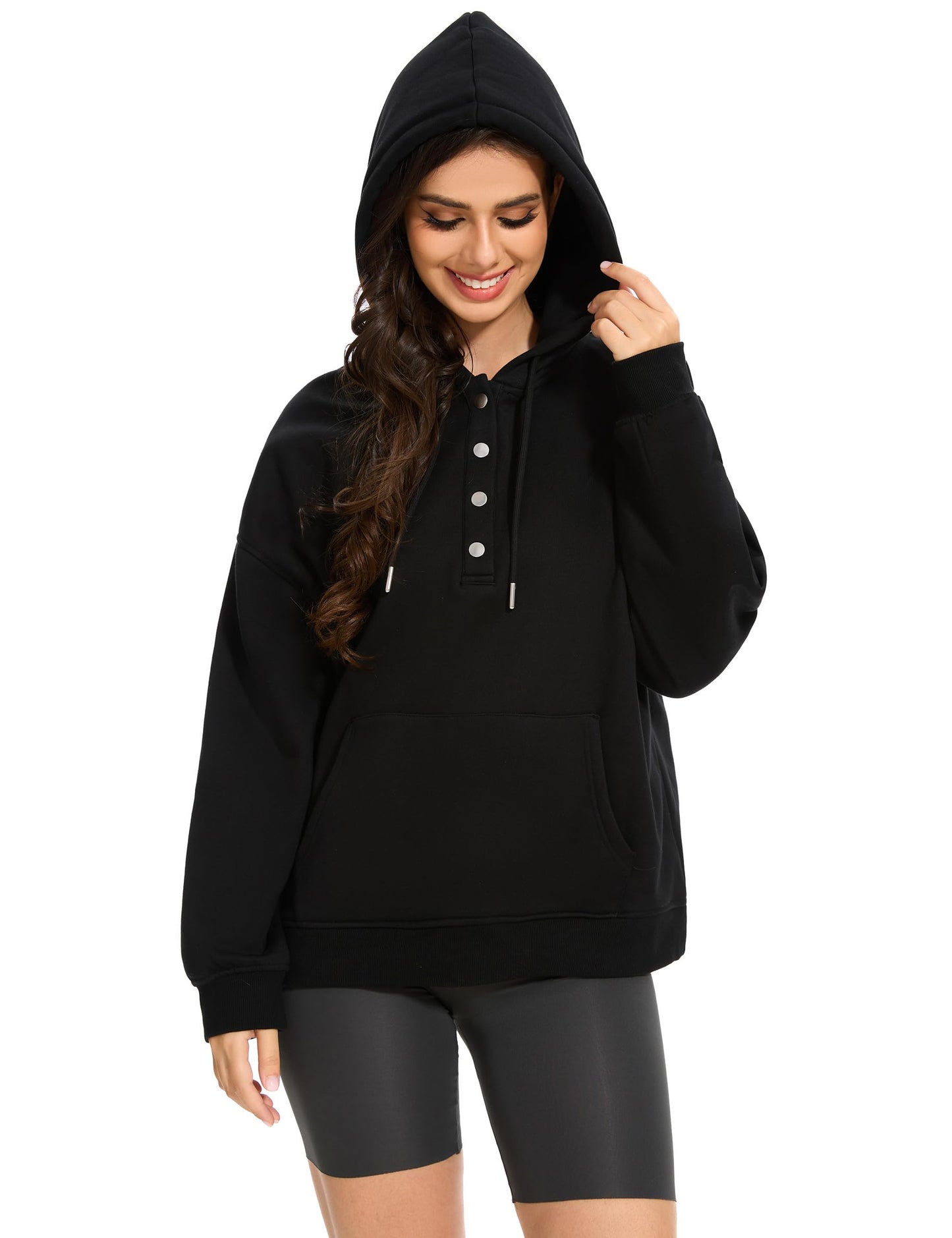 GRAMVAL Halloween Oversized Sweatshirts for Women Loose Fit Casual Long Sleeve Button Hooded Sweatshirt Hoodie with Pocket, Size XX-Large