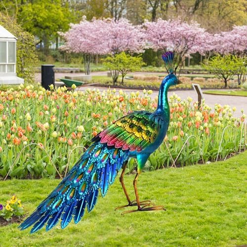 chisheen Peacock Statue Garden Decor Metal Peacock Yard Art Lawn Decoration Outdoor Sculpture Housewarming Birthday Gifts for Women,Mom,Grandma