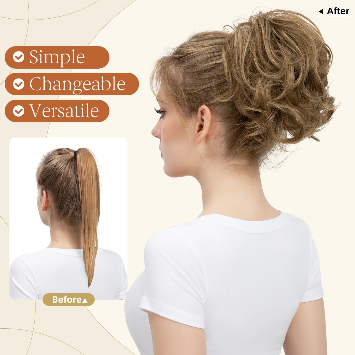 youngways Claw Clip Short Ponytail Messy Bun Hair Piece Bendable Hair Branch Extensions Fluffy Wavy Curly Synthetic Versatile Pecan Hairpieces