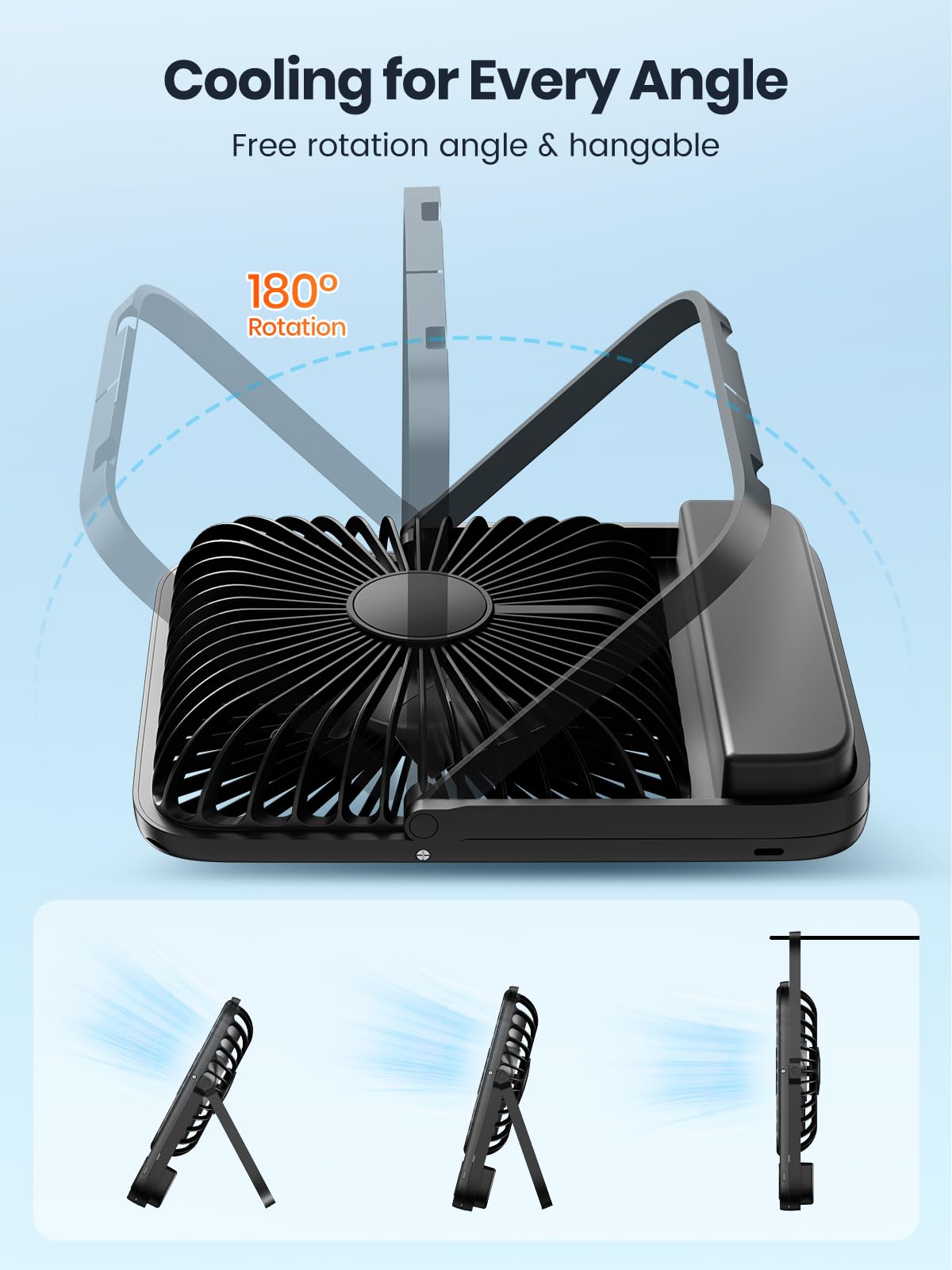 Warmco 10000mAh Portable Travel Fan 7-inch, [10-24H Runtime] Ultra-thin Digital Display Small Desk Battery Operated Fan for Camping, Office, Bedroom, Cruise Essentials 2025