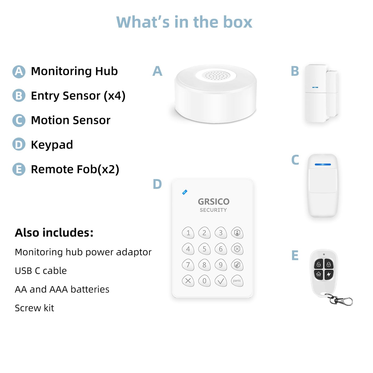 WiFi Alarm System, Smart Home Alarm System Wireless 9 Piece-kit, DIY Alarm System, Door Window Sensor, Motion Sensor, Remote, Keypad, Work with Alexa, for House, Apartment Security by GRSICO 2nd Gen