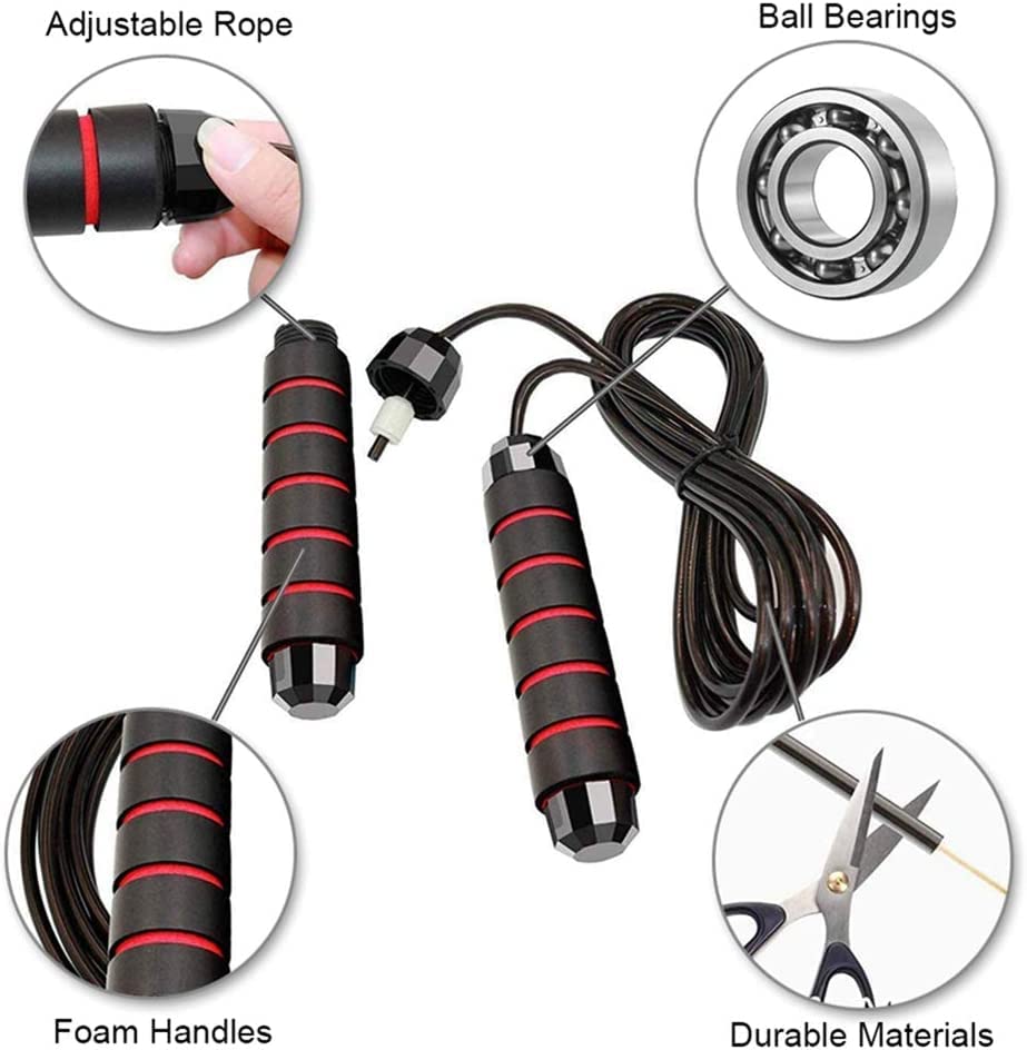 Redify Jump Rope,Jump Ropes for Fitness for Women Men and Kids,Speed Jumping Rope for Workout with Ball Bearings,Adjustable Skipping Rope for Exercise&Slim Body at Home School Gym (Red,Black)