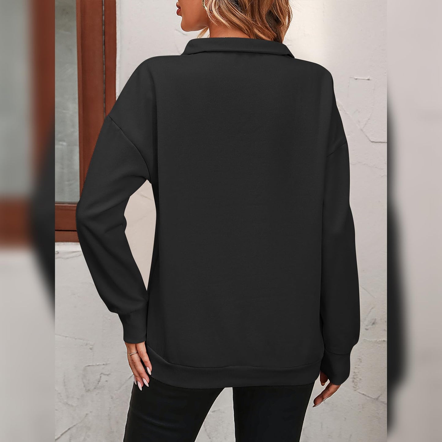 OBEEII Half Zip Sweatshirts for Women, Quarter Zip Long Sleeve Oversized Hoodies Sweaters Fleece Cropped Pullover Top for Teen Girl Y2K Fall Winter Clothes Black XXL