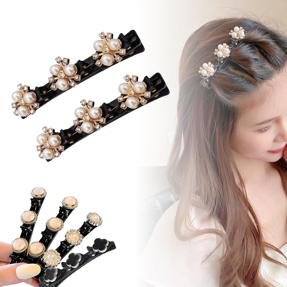 Sparkling Crystal Stone Braided Hair Clips, 2024 New Women's Braided Hair Clips, Short Hair Clips Duckbill Clips, Braided Hair Clips for Ladies and Girls Crystal Stone Hair Clips (Pearl-B)