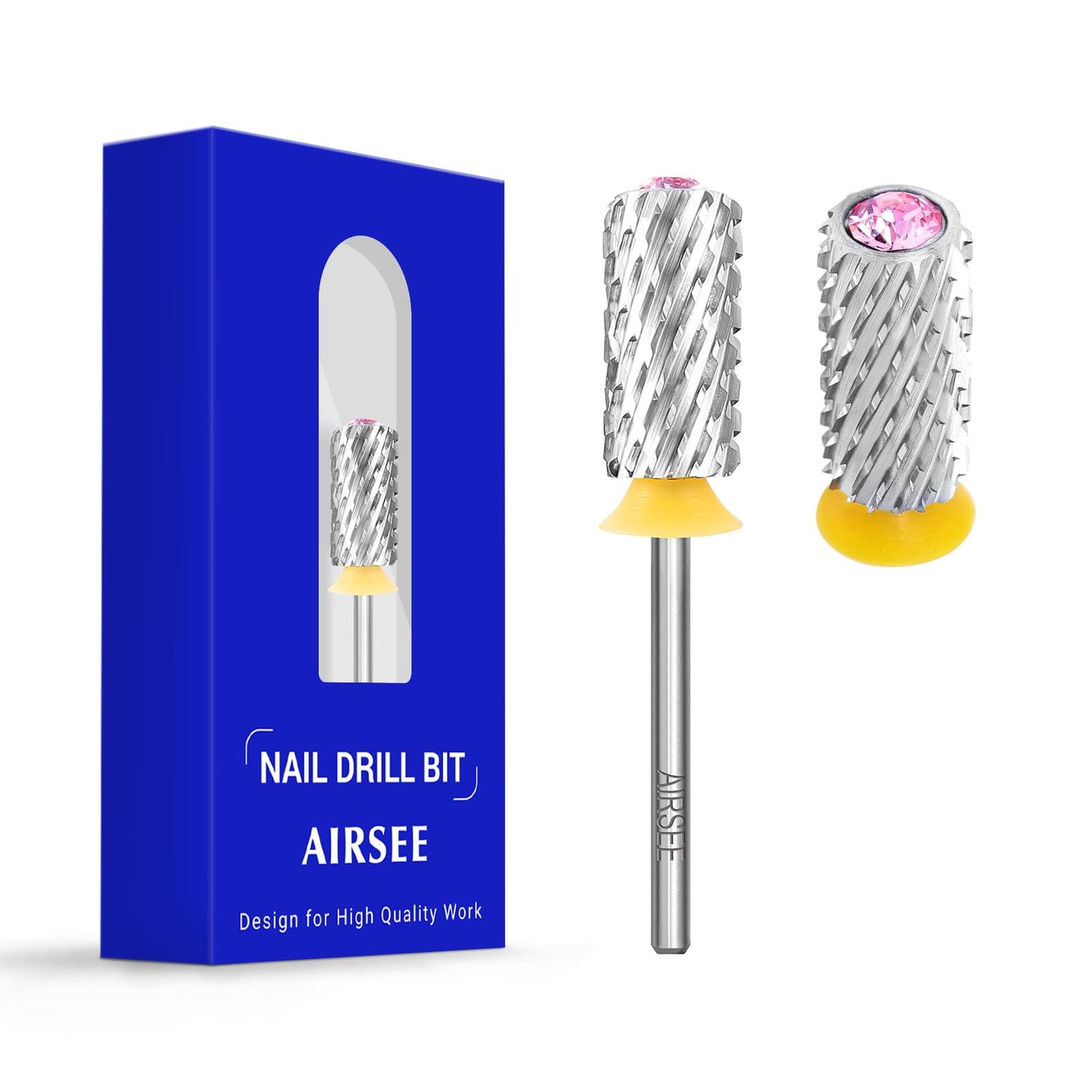 AIRSEE Tungsten Carbide Acrylic Nail Drill Bit Efile Electric File Machine Head Tip for Manicure Polishing Art Remove Gel 3/32" 2 Way Beginner Safety Pink Crystal Top Barrel 2X Coarse-2XC