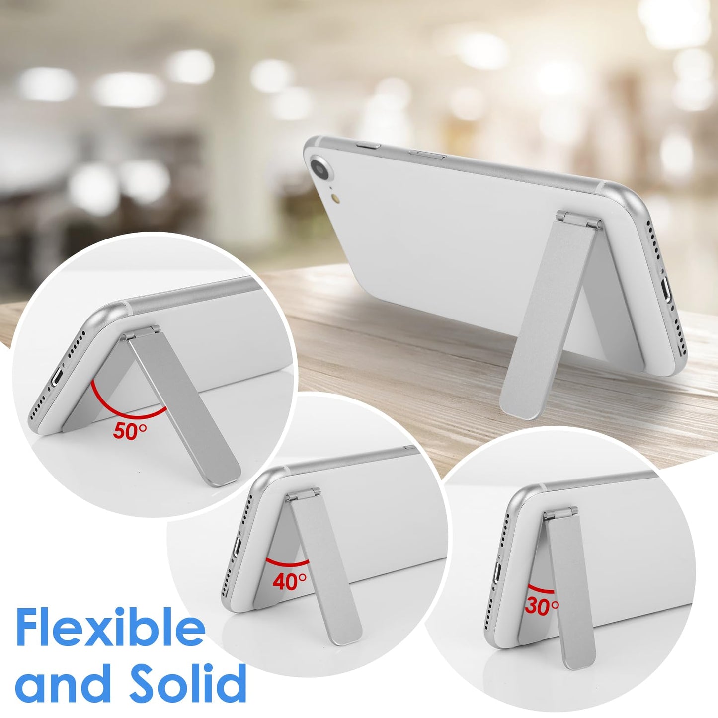 BOHUIZ Ultra-Thin Cell Phone Kickstand, Portable Foldable Vertical and Horizontal Alloy Phone Holder Stand Adjustable Angle Mini Phones Stand for Mobile Phones Tablet Universal Model (Silver)