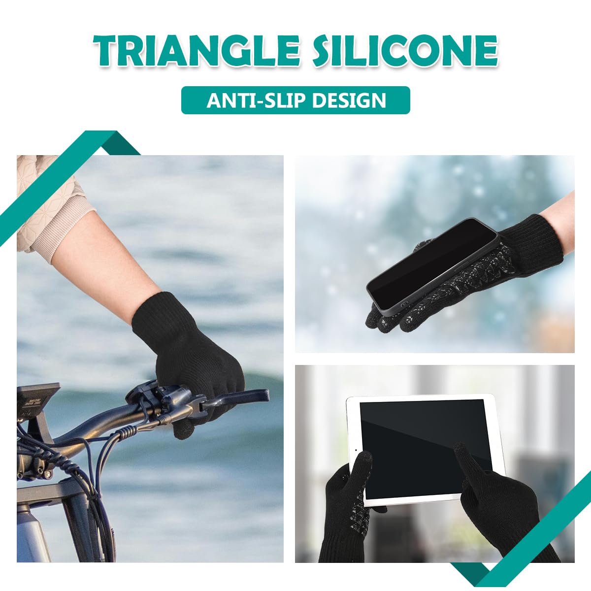 ZEXIAN Womens&Mens Winter Warm Skull Beanie Hat and Touchscreen Gloves with Knit Fleece Lined for Cold Weather（Black）