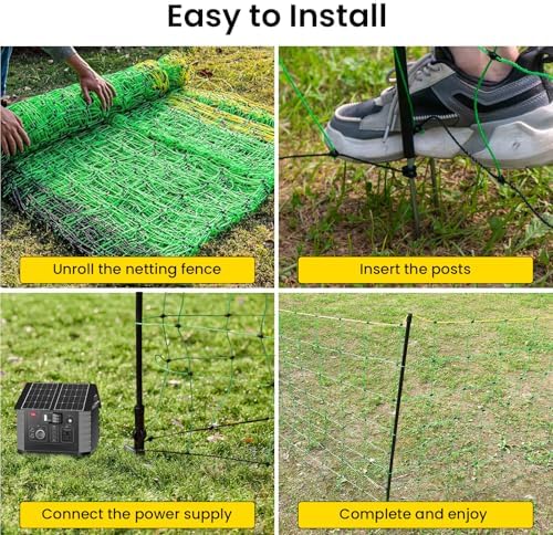 Electric Fence Netting, 164'L x 42.5" H Movable Livestock Nets for Sheep, Hogs, Cattle, PE Net Fencing Kit with 14 Posts Double Spiked, Electric Fencing for Backyards, Homesteaders, Farms Ranches