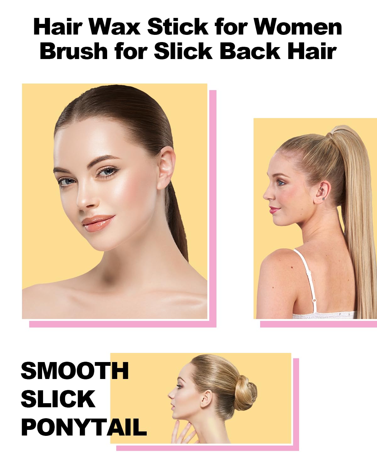 Slick Back Hair Styling Kit for Hair: 4Pcs Wax Stick, Edge Control Brush, Rat Tail Comb & Bristle Brush for Flyaways, Smoothing & Volumizing