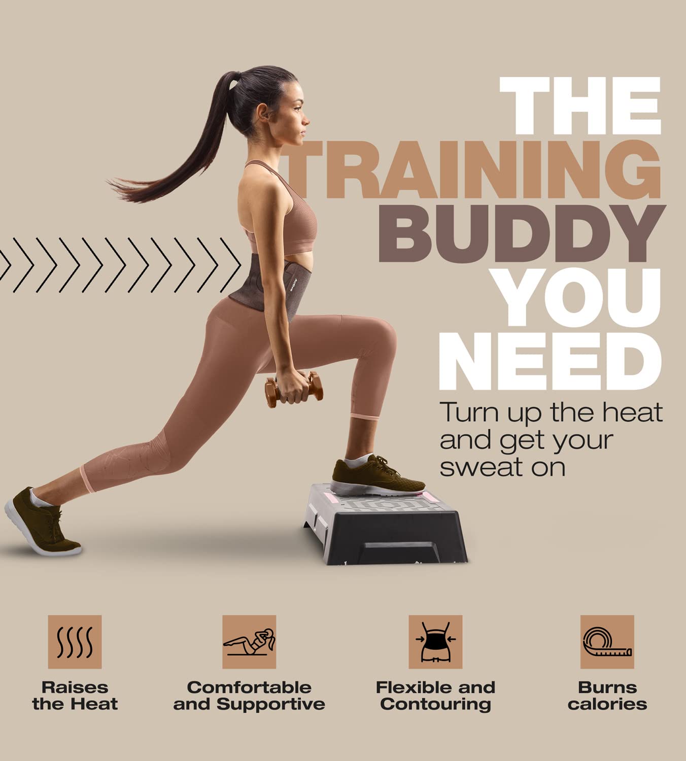 ActiveGear Waist Trainer for Women & Men – Skin Colored Sweat Band Waist Trimmer Belt for a Toned Look - Reinforced Trim and Extra Secure Fastening (Cocoa, Medium: 8” x 42”)