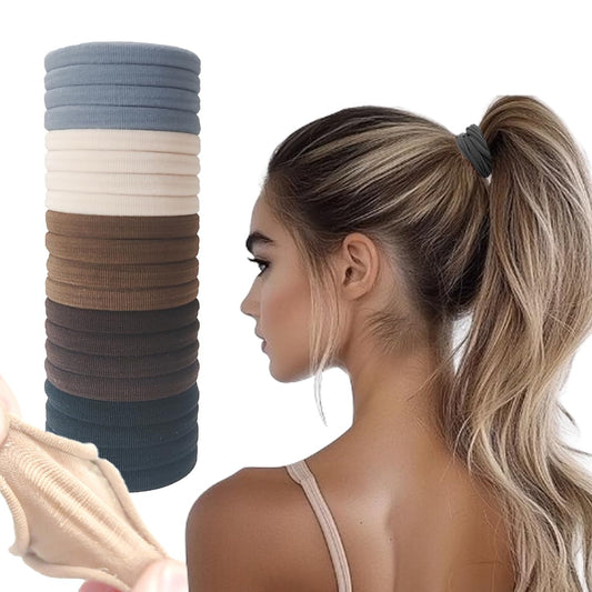 Vrose Flosi 20pcs Thick Seamless Hair Ties for Curly and Long Hair - Hair Elastics for Women Men Girls Big Pony tails Holders Updos & Braids For All Hair Types No Damage No Tangle & No Breakage