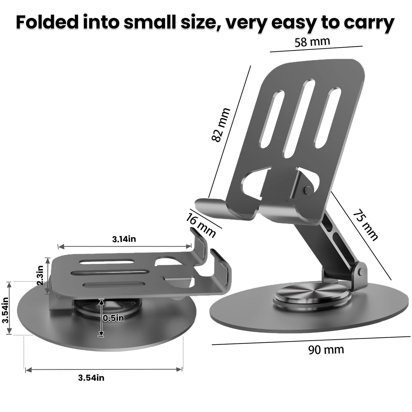 Lusosh Universal Metal Cell Phone Stand, Multi-Angel Adjustable 360° Rotation Non-Slip Metal Phone Stand Compatible with iPhone 16 Pro Max and All Smartphones (Grey)