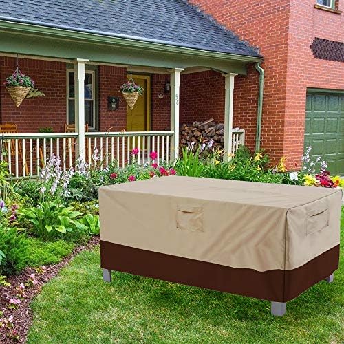 Vailge Rectangular/Oval Patio Table Cover, Heavy Duty and Waterproof Outdoor Lawn Patio Furniture Covers, Large Beige & Brown