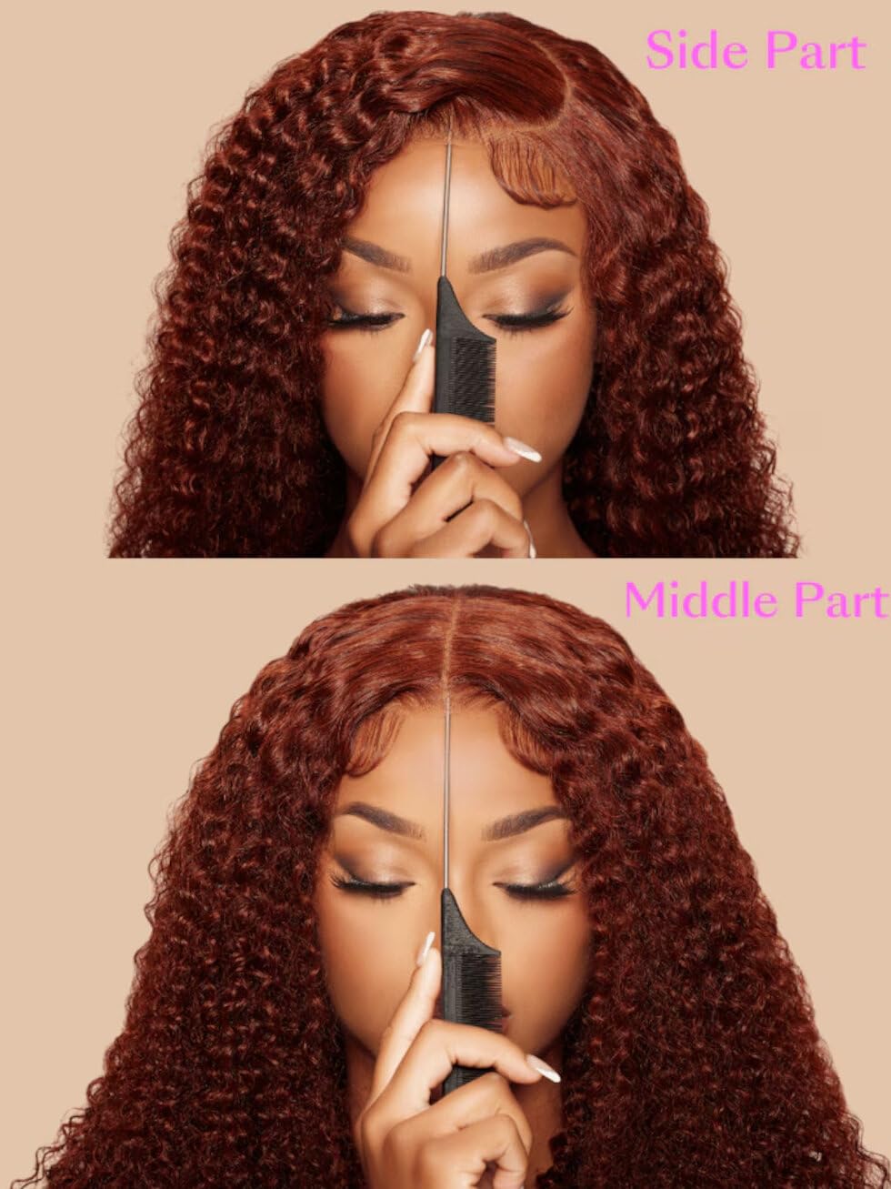 UNICE Bye Bye Knots Glueless Wig 7x5 Pre Cut Lace Front Wigs Human Hair Reddish Brown Deep Curly Invisible Knots Pre Everything Put on and Go Human Hair Wig Pre Plucked 150% Density 14inch