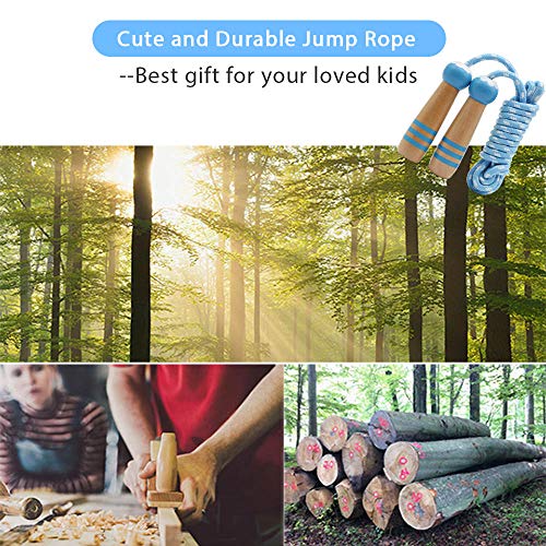 Jump Rope Kids, 7ft Adjustable Cotton Skipping Rope with Wooden Handle for Boys and Girls Fitness Outdoor Exercise(Blue)