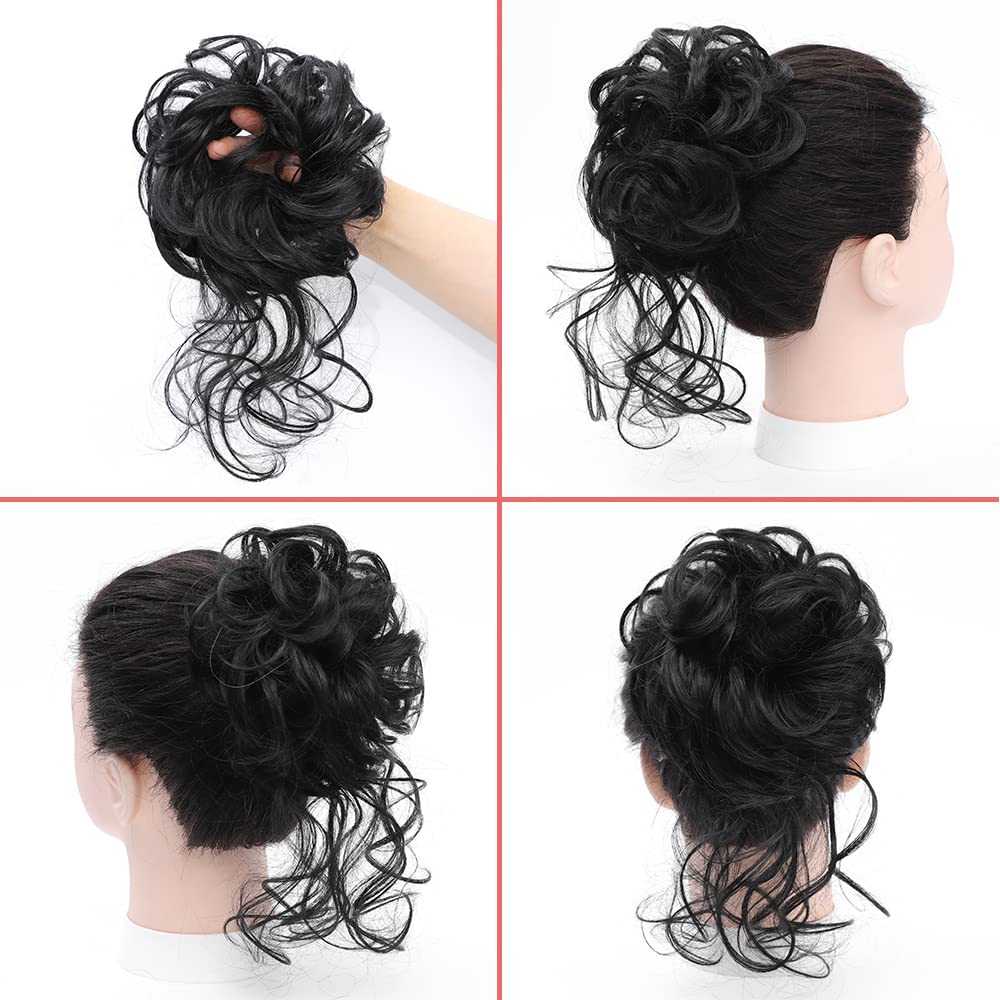 KETHBE Messy Bun Hair Piece Tousled Updo Hair Buns Extension Elastic Hair Band Hair Pieces Curly Hair Bun Scrunchie For Women (Black)