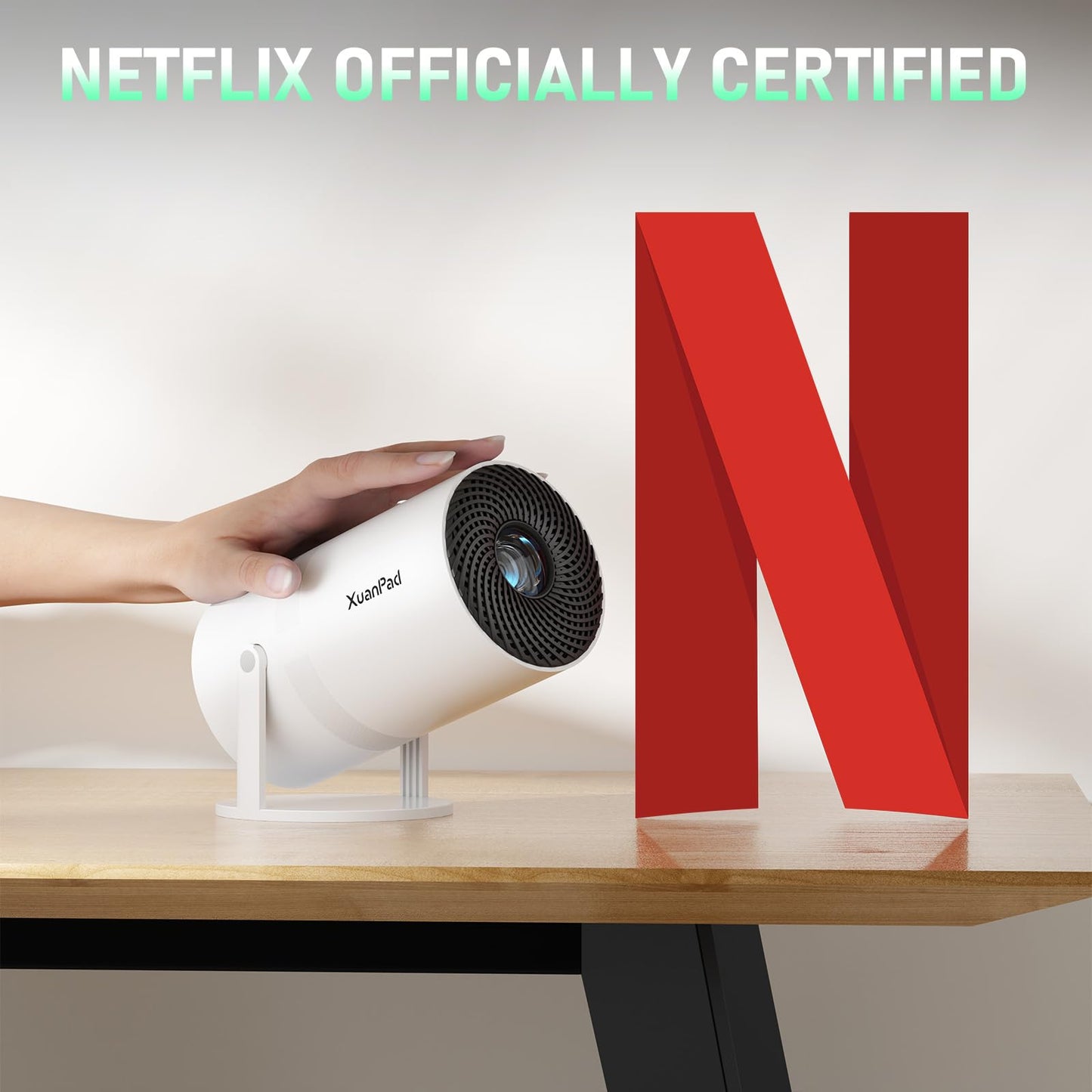 [Netflix Officially & Electric Focus] Projector with WiFi and Bluetooth, XuanPad Full HD 1080P Portable Projector, 210° Rotatable Stand, Auto Keystone, Dust Removal and Heat Dissipation Design