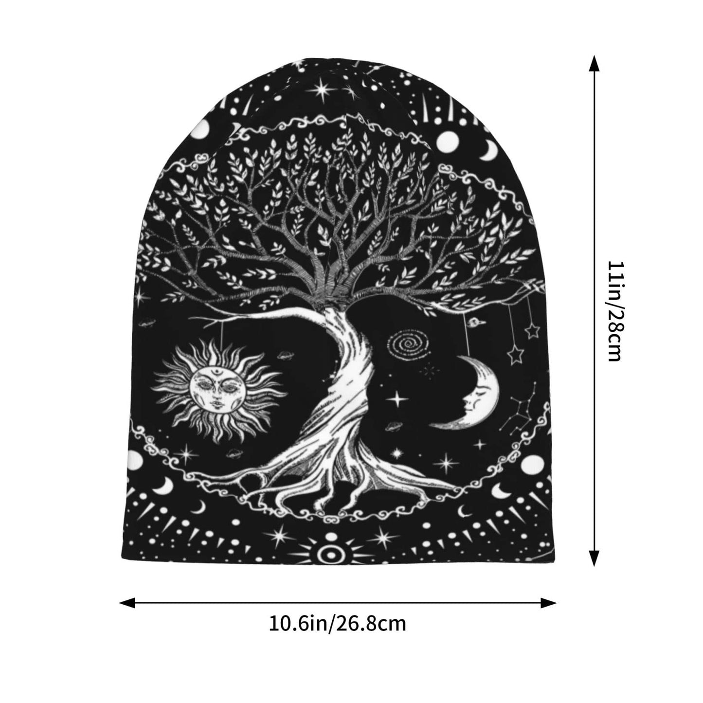 Tree of Life Black and White Star Night Sky Black Aesthetic Knit Hat Slouchy Skull Cap Beanie Hat for Men Women Gifts