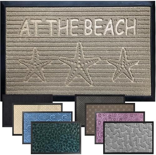 GORILLA GRIP 100% Waterproof All-Season WeatherMax Doormat, Durable Natural Rubber, Stain and Fade Resistant, Low Profile, Indoor Outdoor Door Mats, Easy Clean Patio Entrance Mat, 17x29, Sand Beach