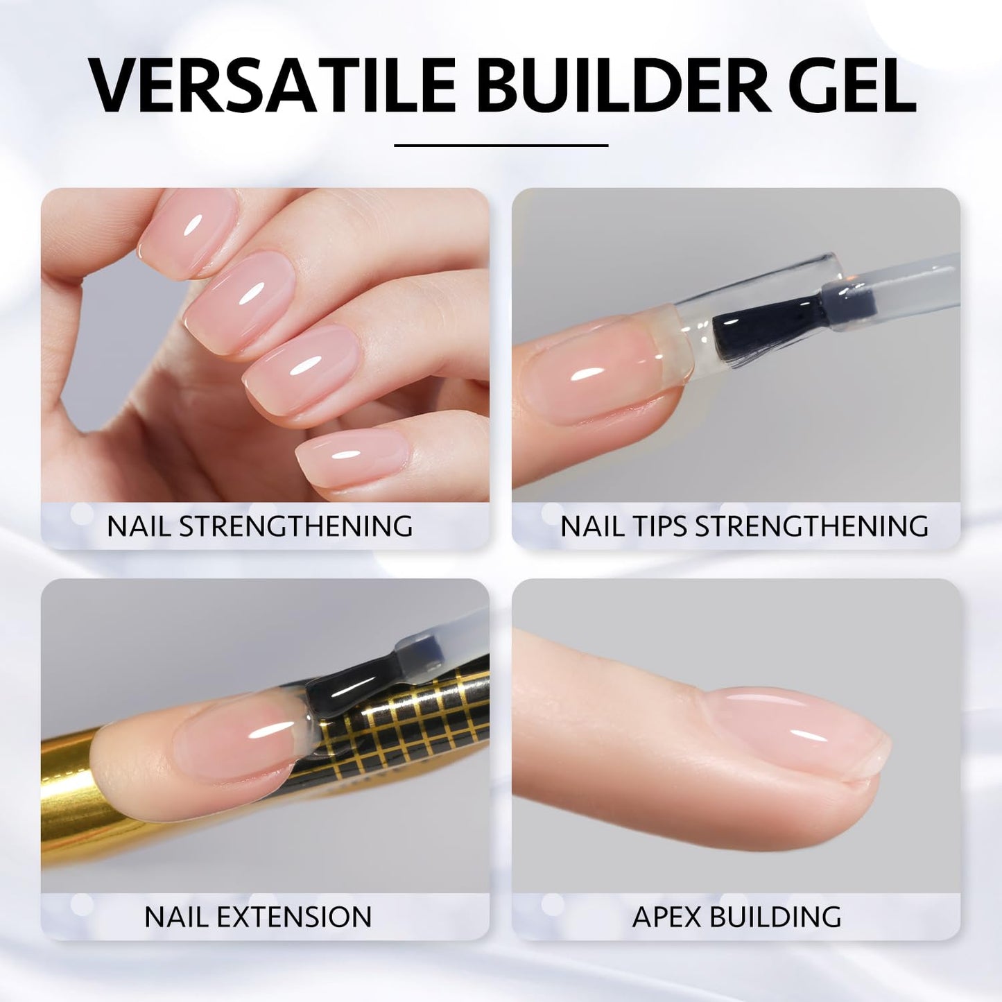 GAOY 2 Pcs 16ml Clear Builder Gel for Nails, Nail Strengthener in a Bottle, Nail Extension Hard Gel, Soak Off Long Lasting UV Gel, Base Coat Top Coat Needed