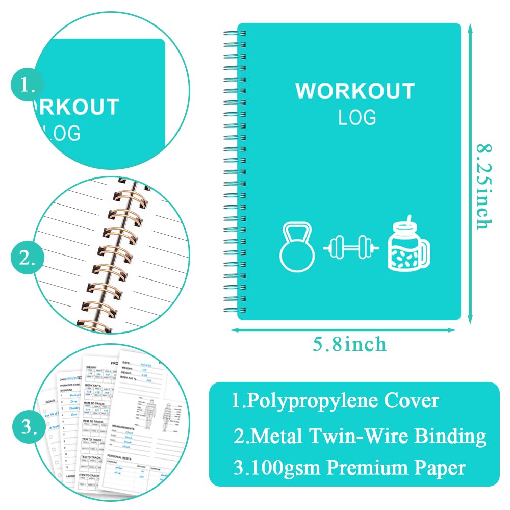 Workout Log for Women & Men - A5 Fitness Planner/Journal to Track Weight Loss, Workout Journal for GYM, Bodybuilding Progress - Daily Health & Wellness Tracker, Teal