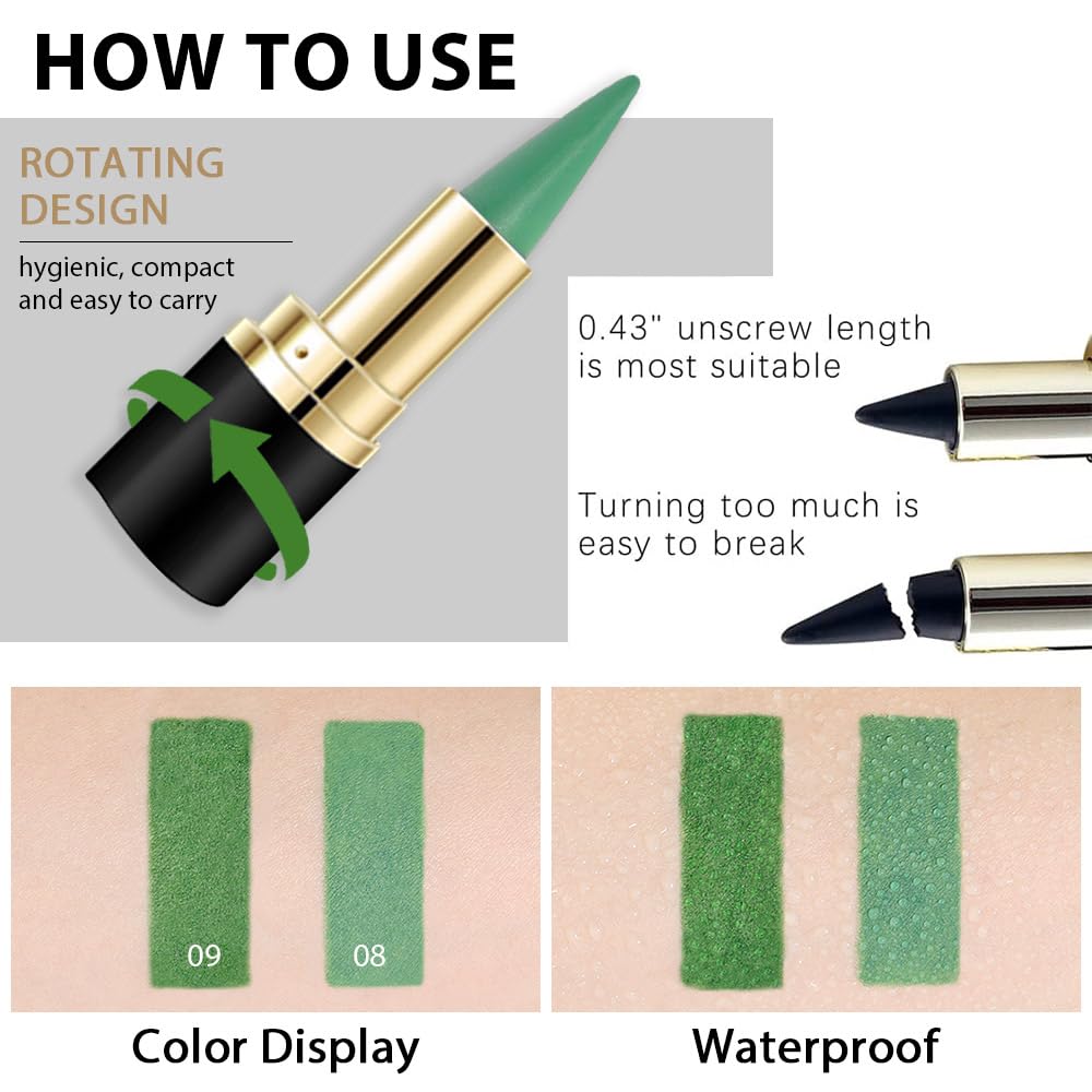 evpct 2Pcs Light Dark Green Gel Eyeliner Pencils Eye Black Face Paint Stick Lipstick Halloween Makeup Set Waterproof Smudge Proof Eyeliner Pen Crayon Smokey Eye delineador de ojos contra el agua