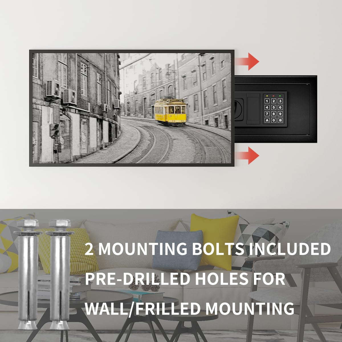 SamYerSafe Safe Box with Sensor Light,Security Lock Box， Steel Construction Hidden Electronic Safe with Lock，0.4 Cubic Feet ，Wall or Cabinet Anchoring Design for Home, Black