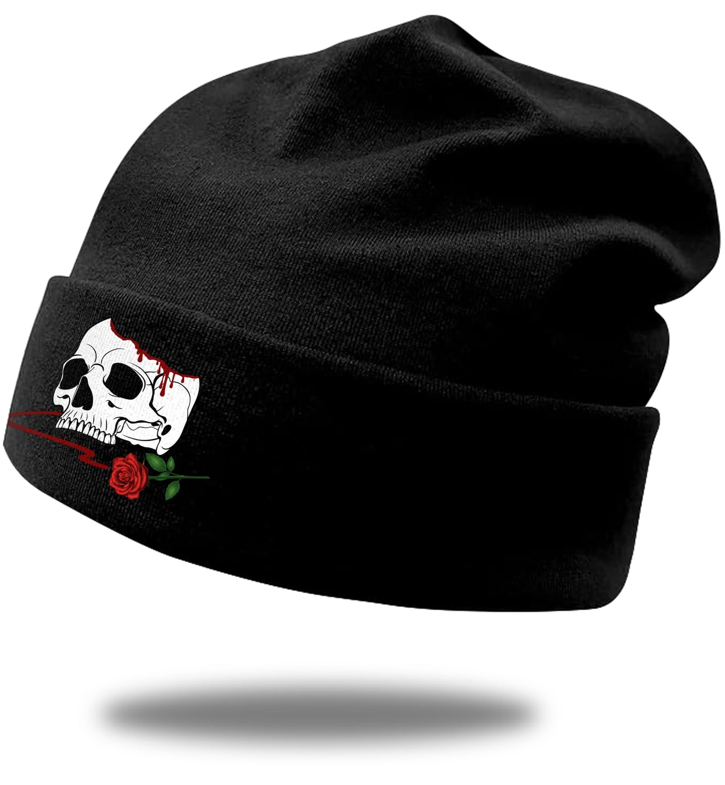 Tijeyi Horror Skull Rose Hat Fashion Reaper Grim Beanies for Men Cool Men's Horror Beanie Caps Halloween Hat for Women Guys Teens Boys Graphic Warm Winter Hat