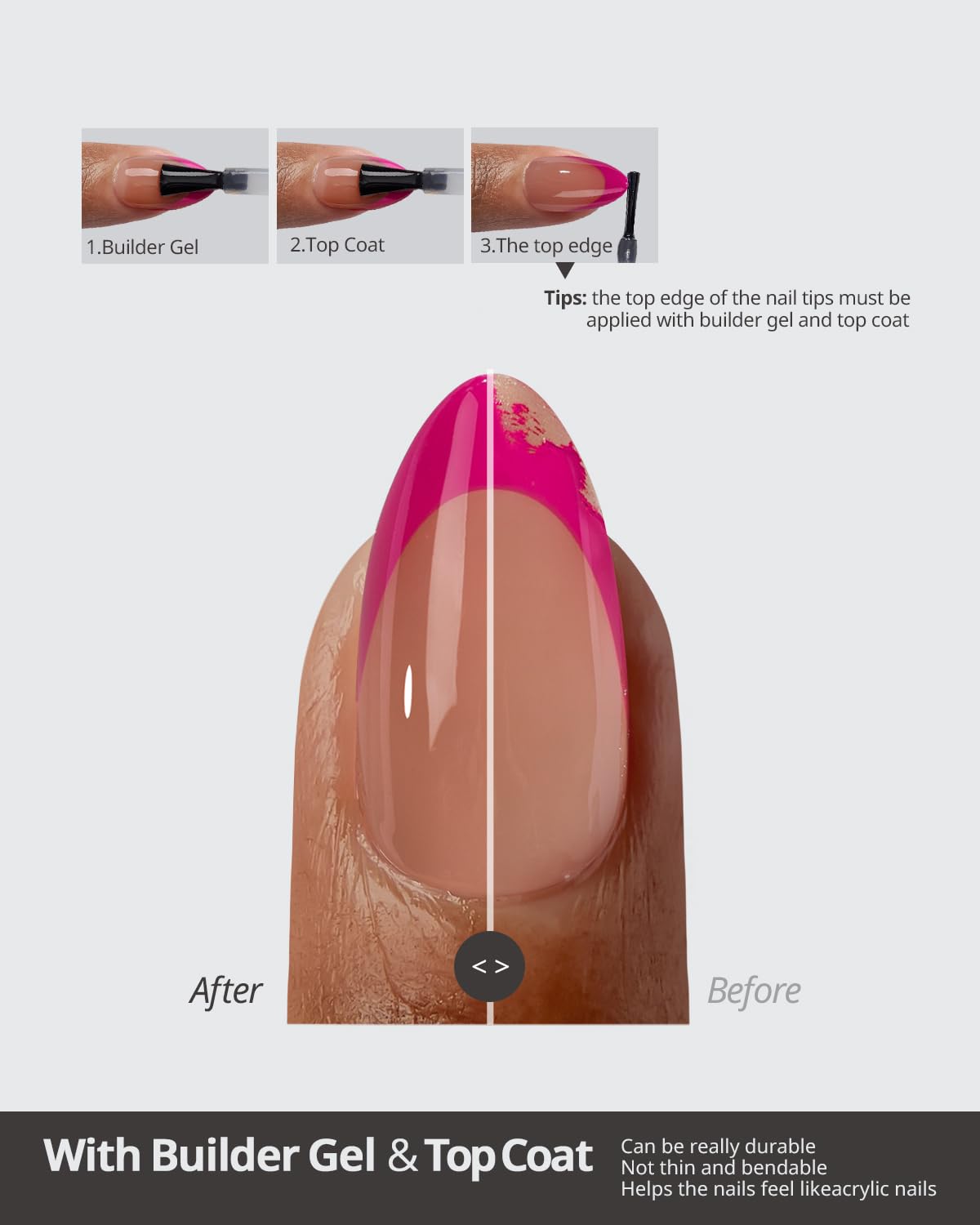 BTArtboxnails XCOATTIPS Pink French Tip Press On Nails - Long Press On Nails Square, Soft Gel Nail Tips, 150Pcs Soak Off Acrylic Brown Fake Nail Extension in 15 Sizes