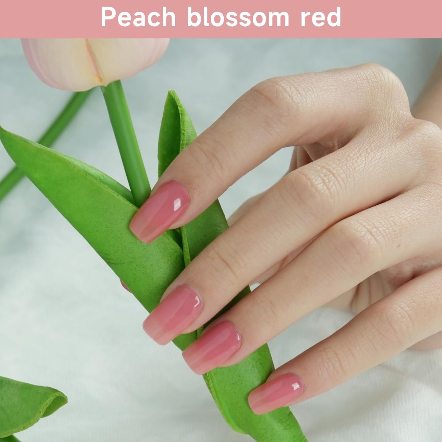 DUKASOU Semi Cured Gel Nail Strips, Peach Blossom red | 28 pcs Gel Nail Strips Work with Any UV Lamp, Salon Quality UV Gel Nail Stickers, Easy to Apply for Home Nails DIY