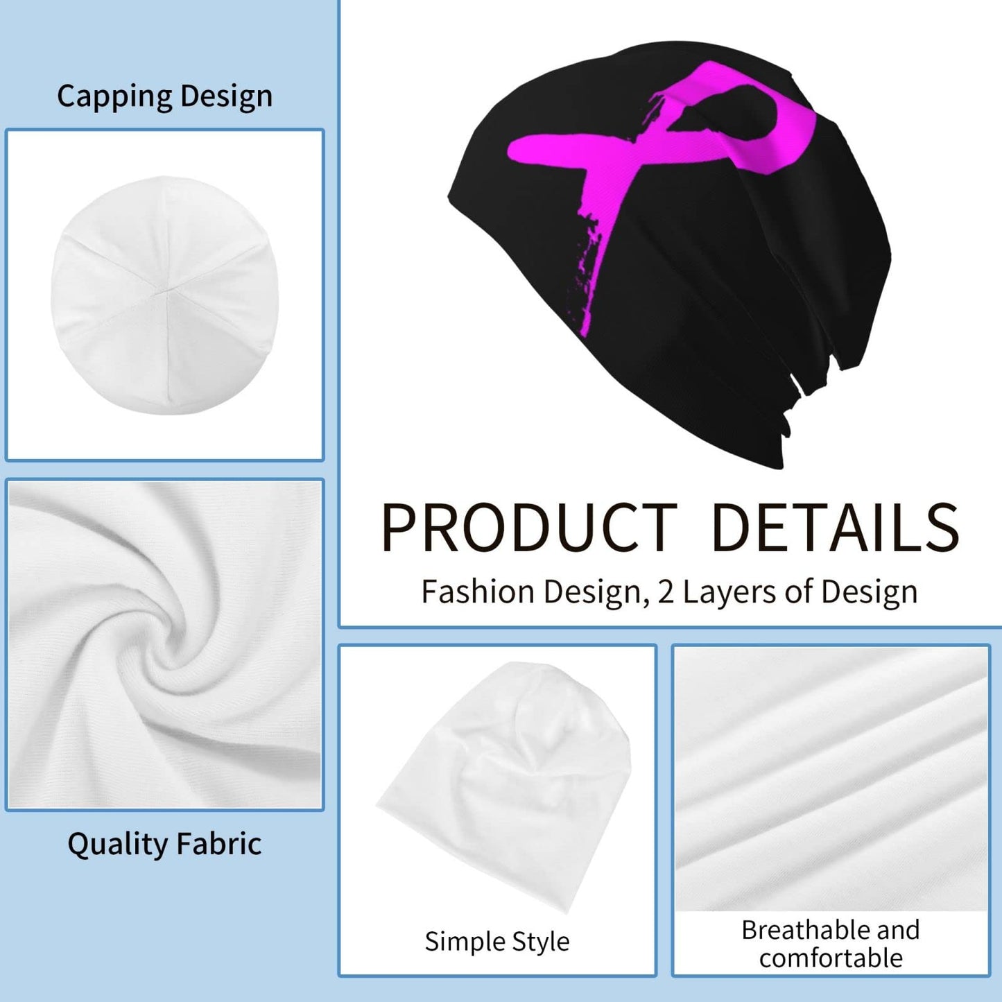 Breast Cancer Beanie Chemo Hat Cancer Headwear Knitted Hats Baggy Slouchy Knit Hat Scarf Cap for Adults Women Men